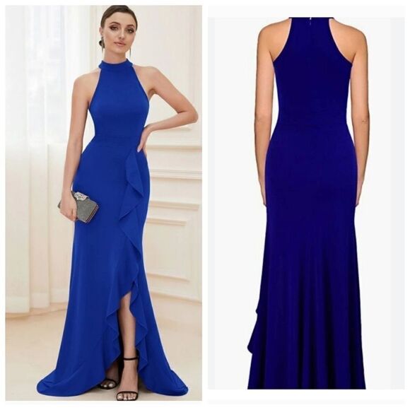 WOOSEA Women's High Neck Split Bodycon Mermaid Dress Medium navy blue NWT - Picture 1 of 16